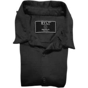 BYLT Mens L Black Executive Fit Short Sleeve Button Up Shirt Preppy EUC